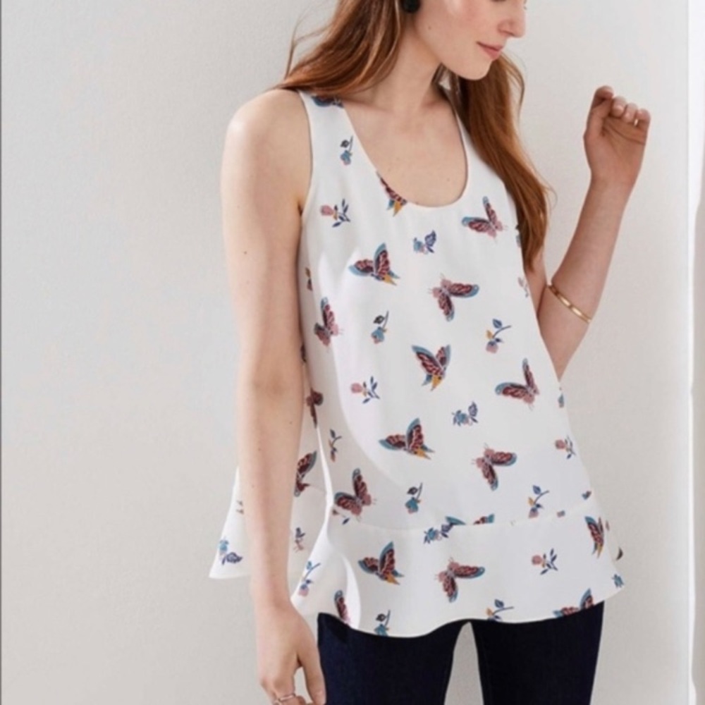 LOFT Butterfly Relaxed Fit Tank with Flounce Hem NEW!